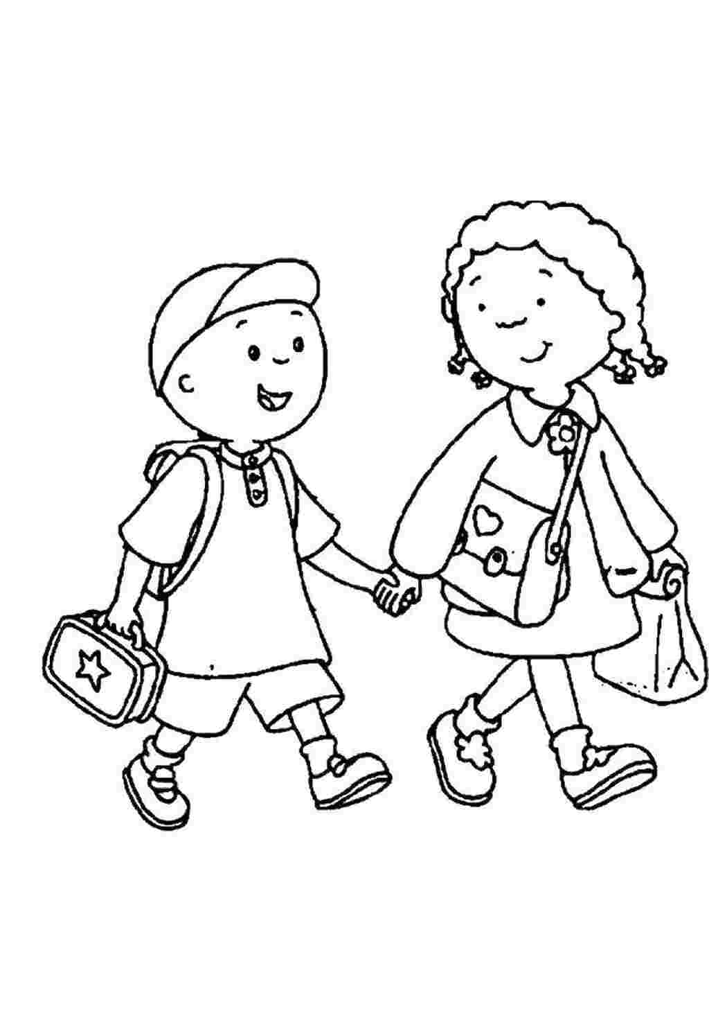 Раскраски Мальчик и девочка идут в школу школа школа, мальчик, девочка