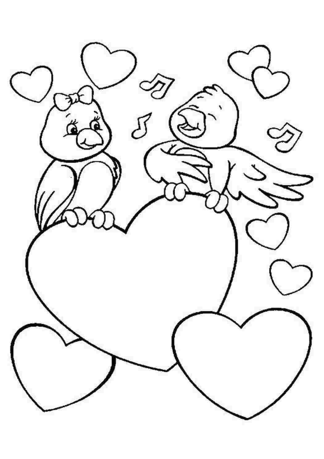 Раскраски Птички поют о любви друг к другу Я тебя люблю День Святого Валентина, любовь, сердце