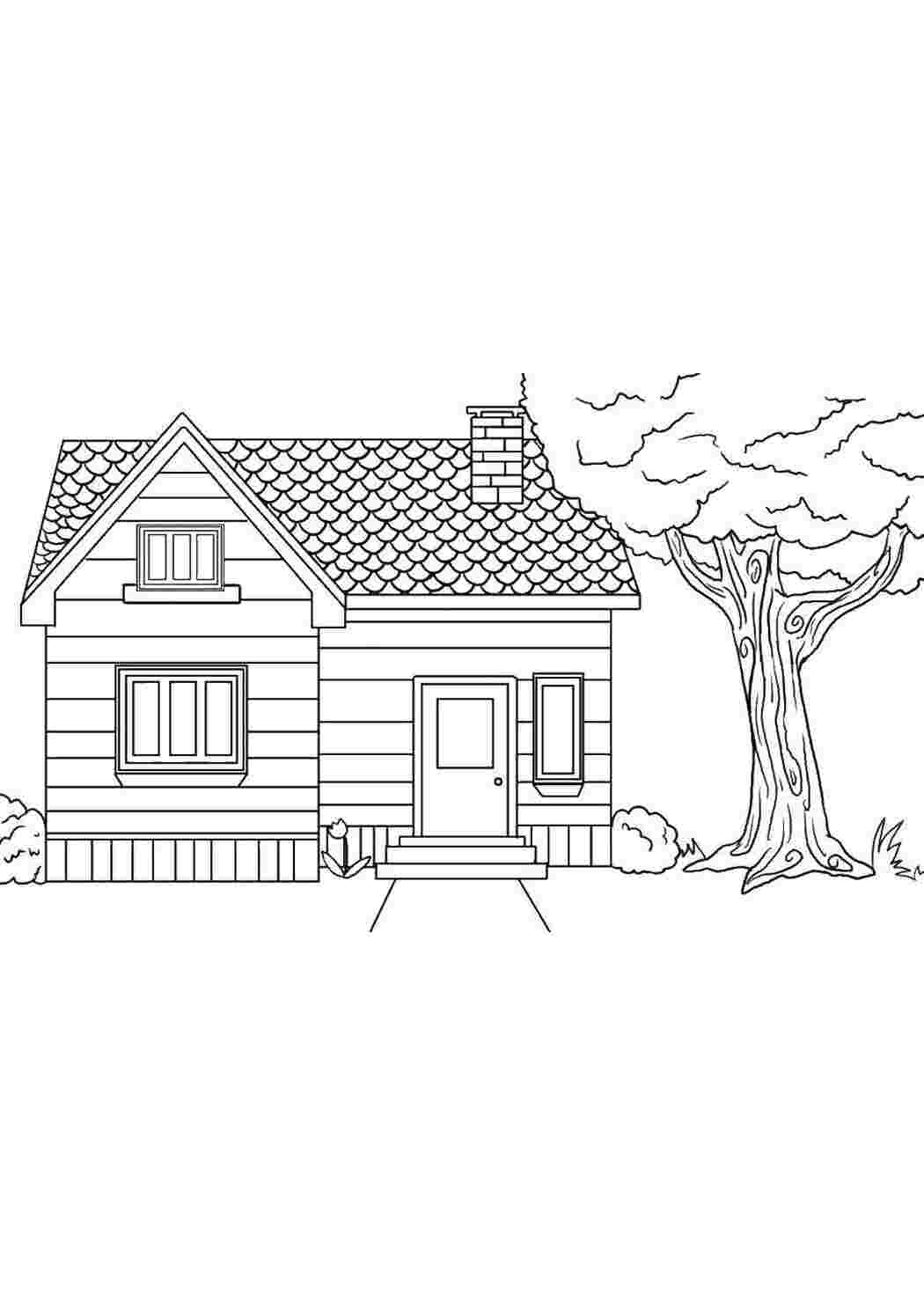 Раскраска дом с деревом