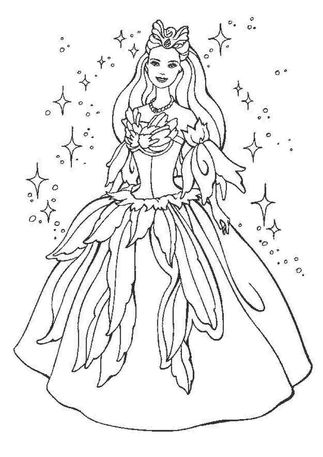 Раскраски Принцесса в платье мультики платье, принцесса, корона