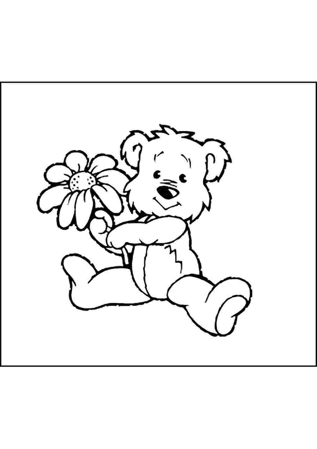 Раскраски Мишка с цветочком мишки с цветами Игрушка, медведь