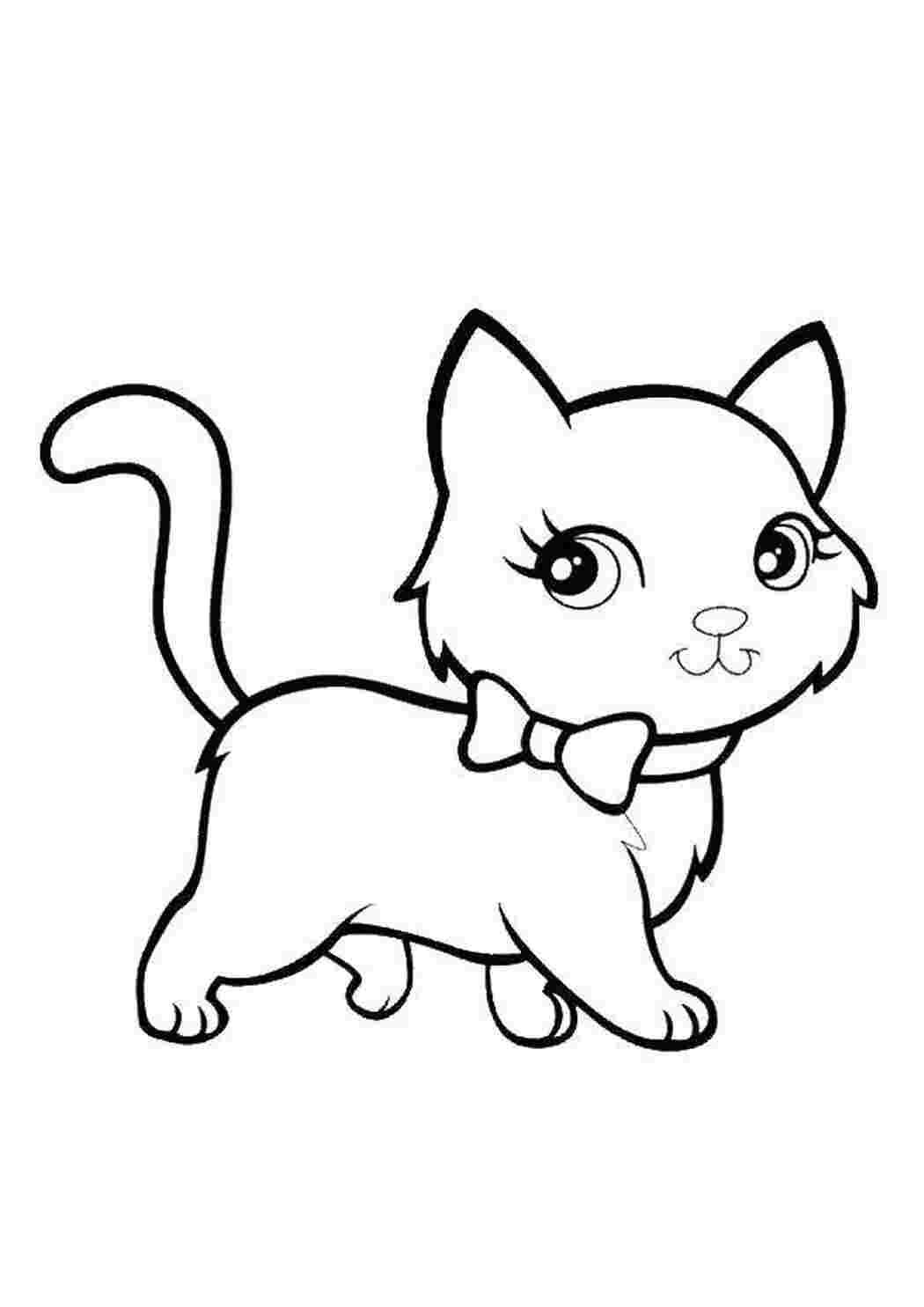 Раскраски Котенок с бантиком Коты и котята животные, котенок, кошка, бантик