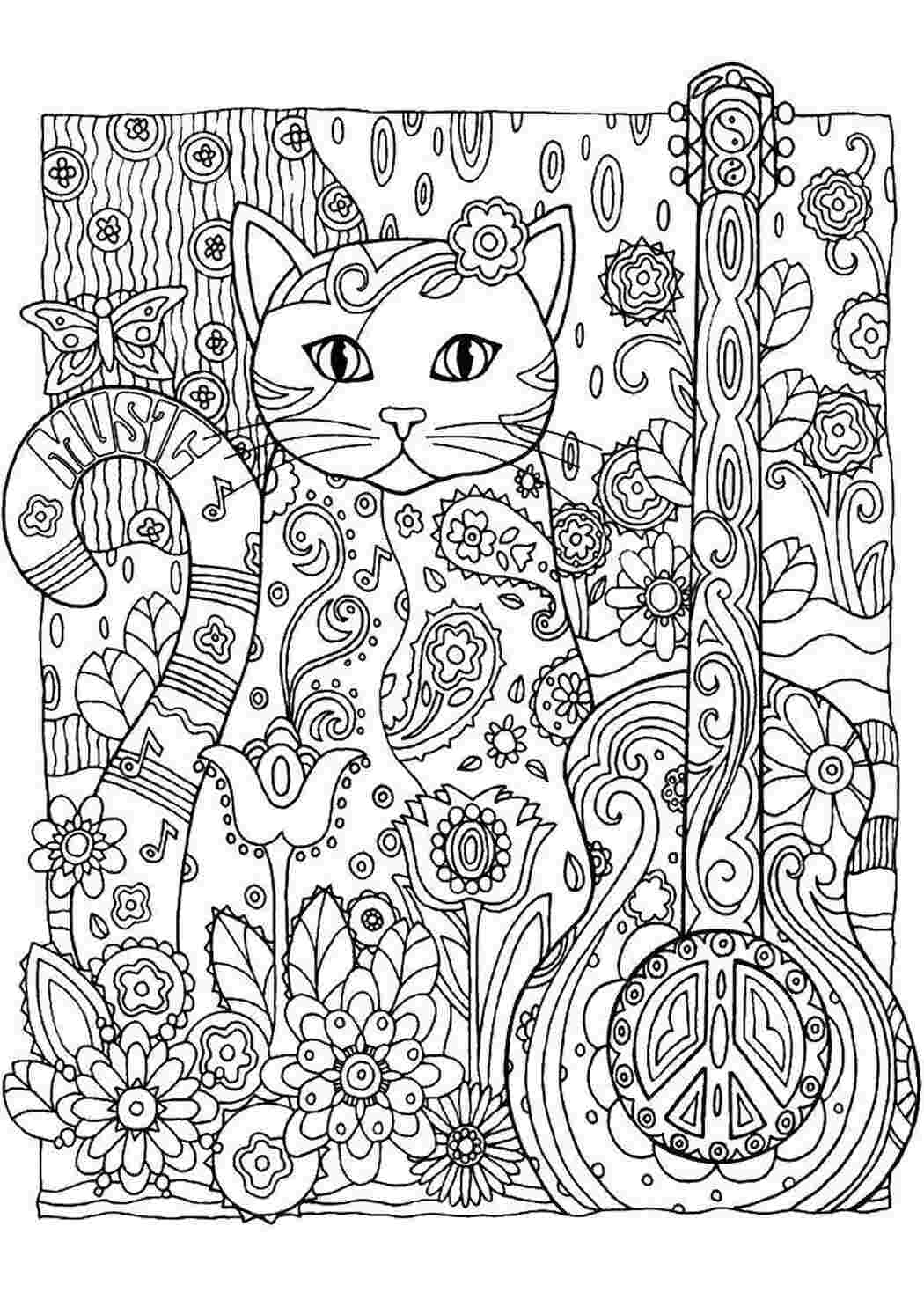 Кошка кошка, коты, гитара, узоры