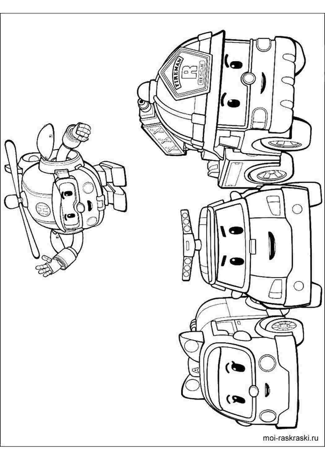 Раскраски Поли робокар Персонажи из мультфильма поли робокар, друзья