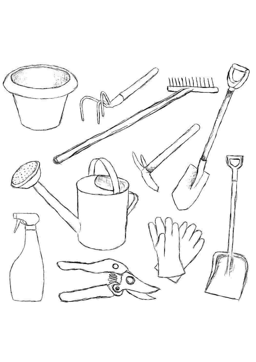 Раскраски Инструменты для сада инструменты сад, инструменты