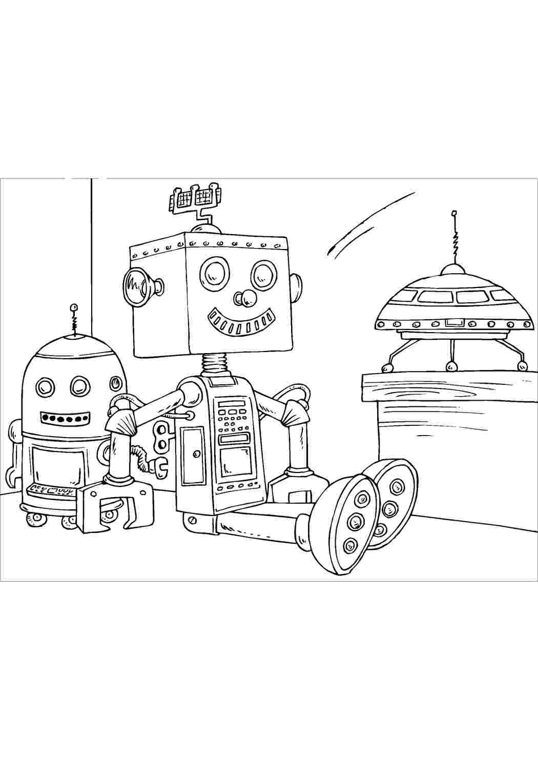 Раскраски картинки на рабочий стол онлайн Маленькие роботы сидят Раскраски для детей мальчиков