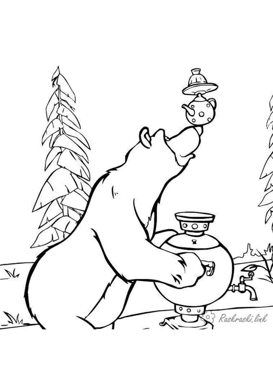Раскраски раскраски для детей, миша, чай, самовар  Раскраски Маша и Медведь 