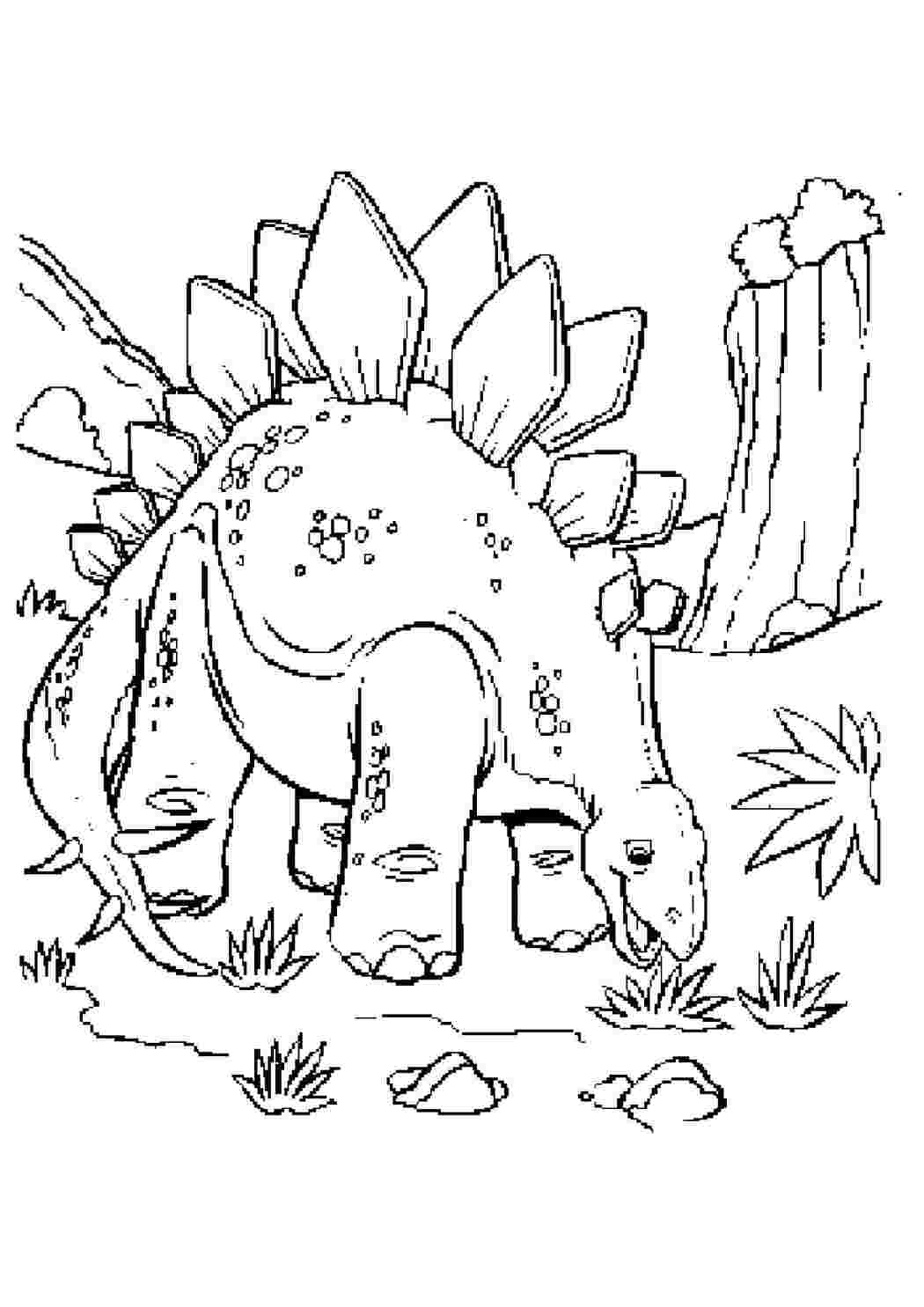 Раскраски Динозавр ест траву парк юрского периода динозавр, трава, камни