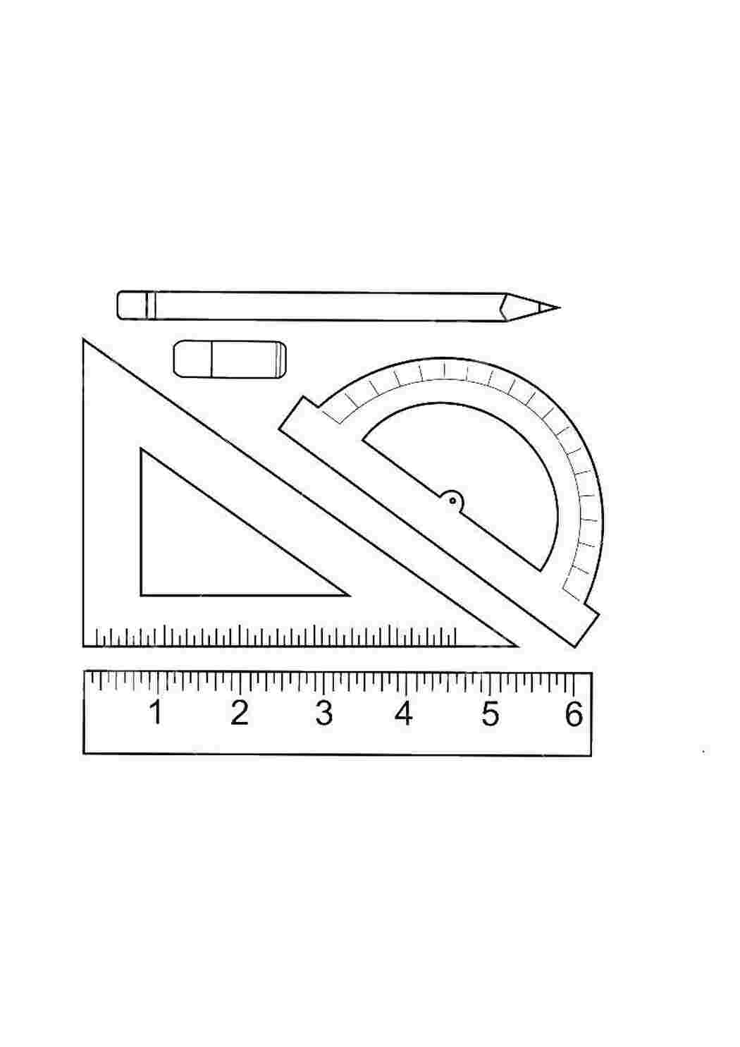 Раскраски Карандаш ластик и линейки школьные принадлежности линейка