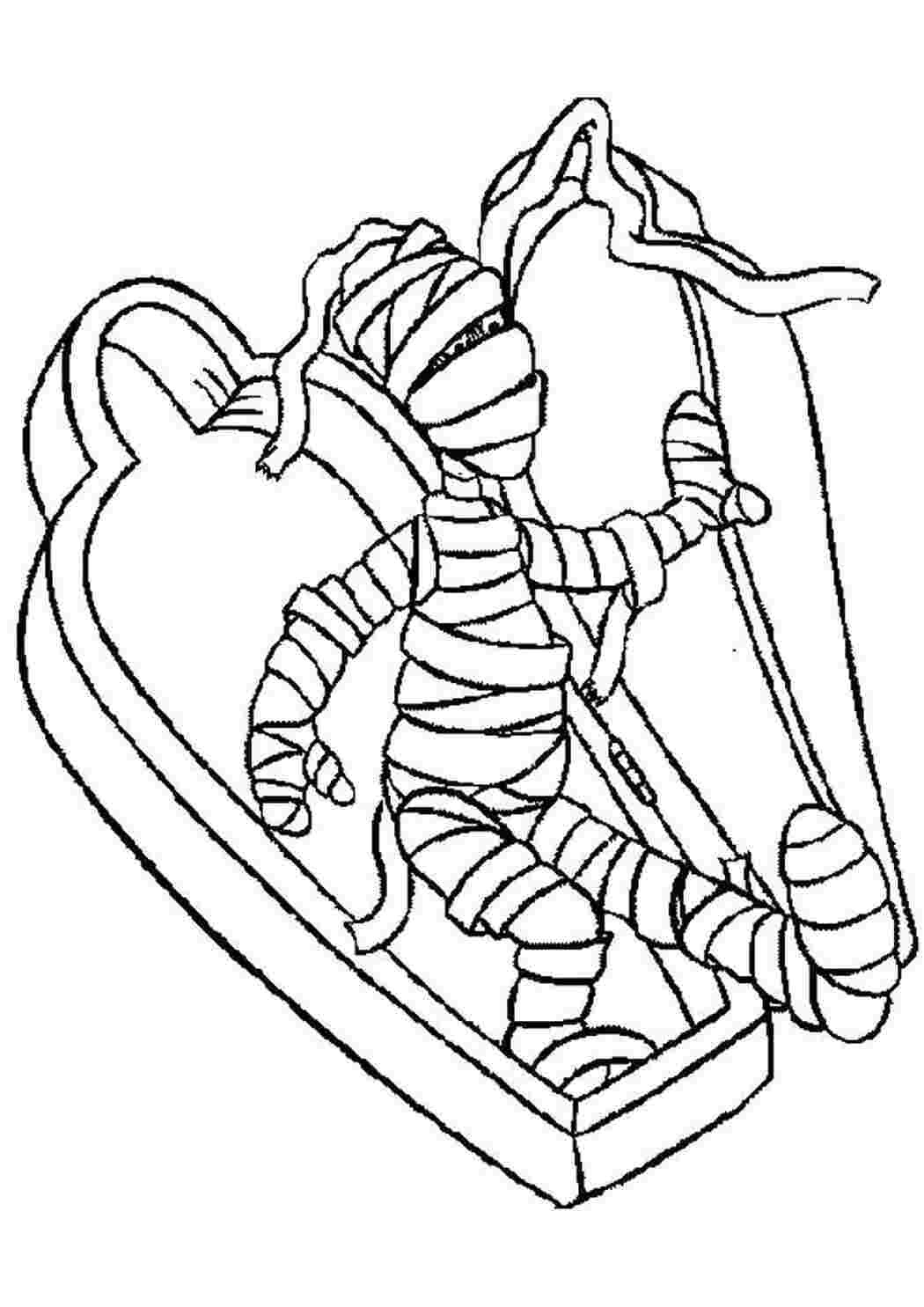 Раскраски Мумия в гробу тыква на хэллоуин мумия, гроб