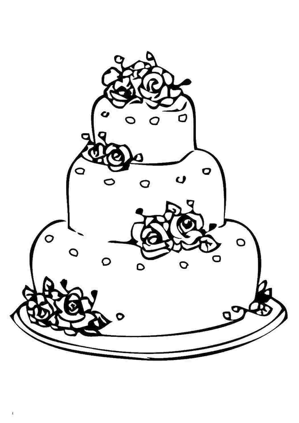 Раскраски Трехъярусный торт торты торт, тарелка, цветы