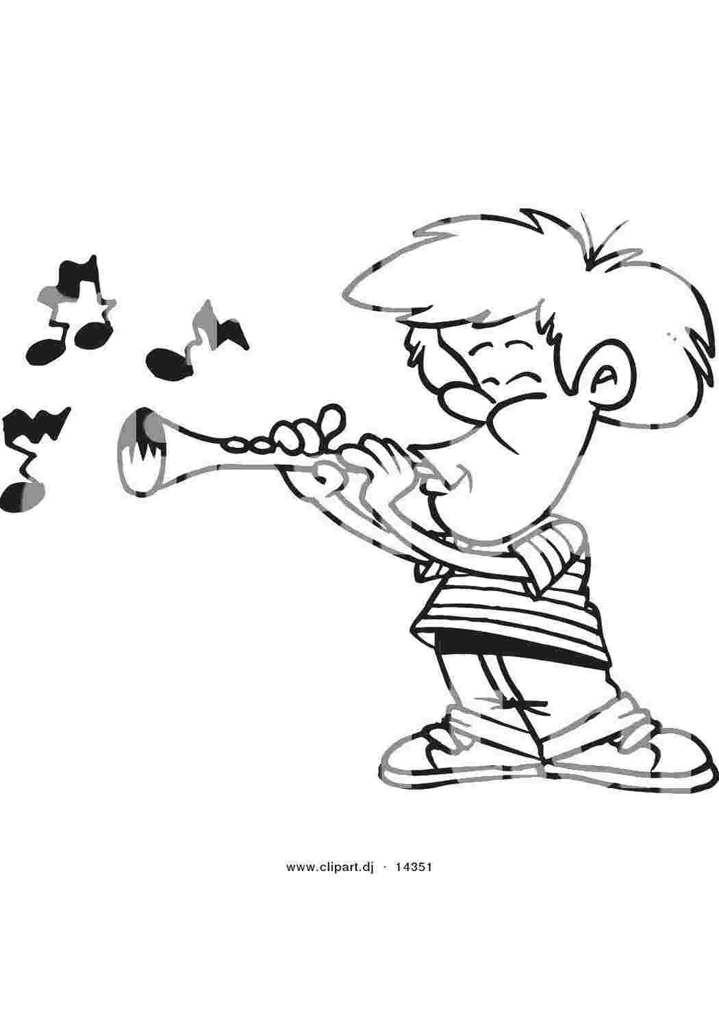 Раскраски Мальчик играет на трубе дети дети, мальчик, труба
