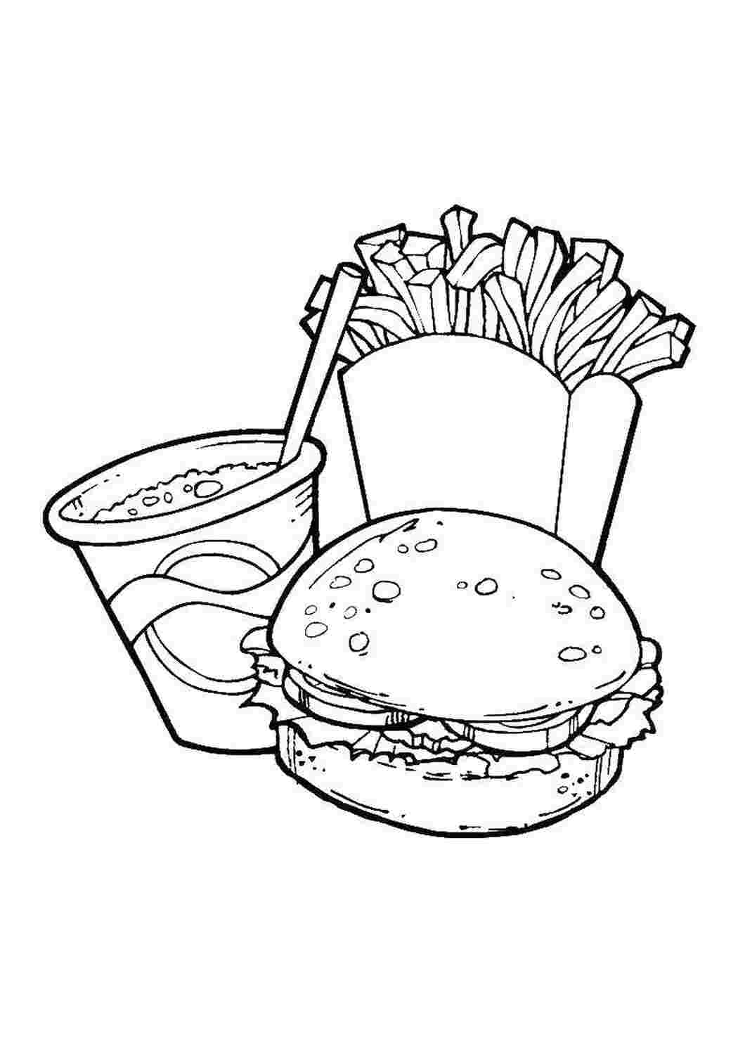 Раскраски Картошка фри и кола фастфуд гамбургер, картошка, кола
