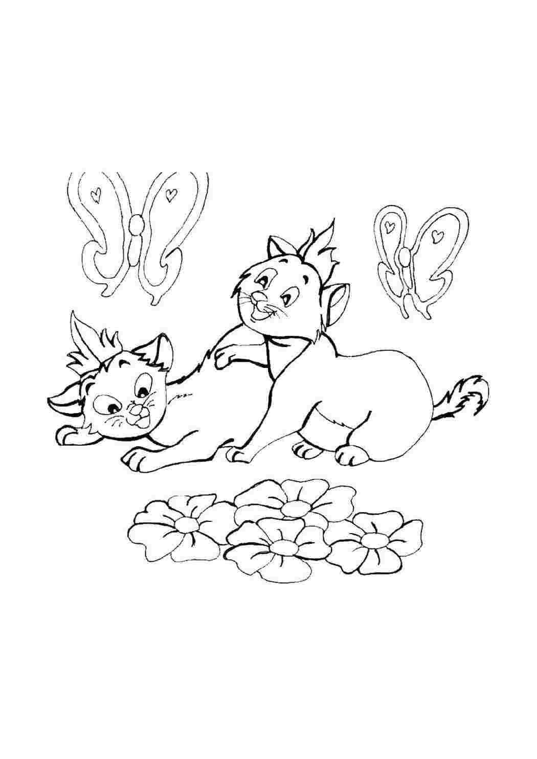 Раскраски Котята играют Кошка кошка, котята