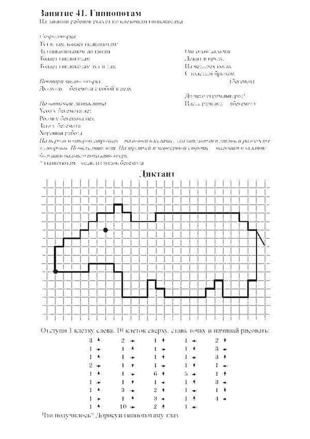 Раскраски Графический диктант гиппопотам графический диктант графический диктант, гиппопотам
