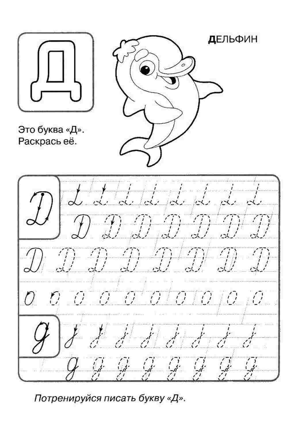 Раскраски Дельфин прописи пропись буквы Д
