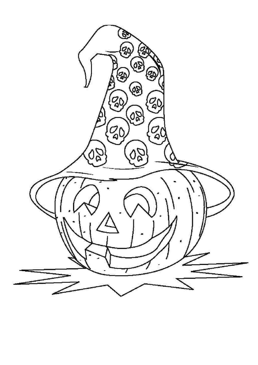 Раскраски Тыква в шляпе ведьмы тыква на хэллоуин Хэллоуин, тыква
