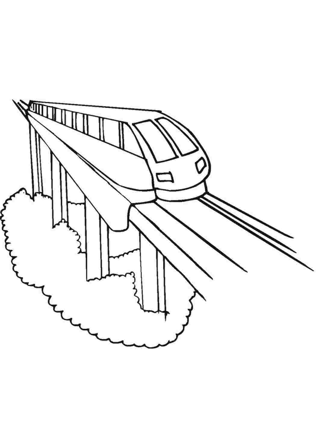 Поезд едет по мосту Распечатать раскраски для мальчиков
