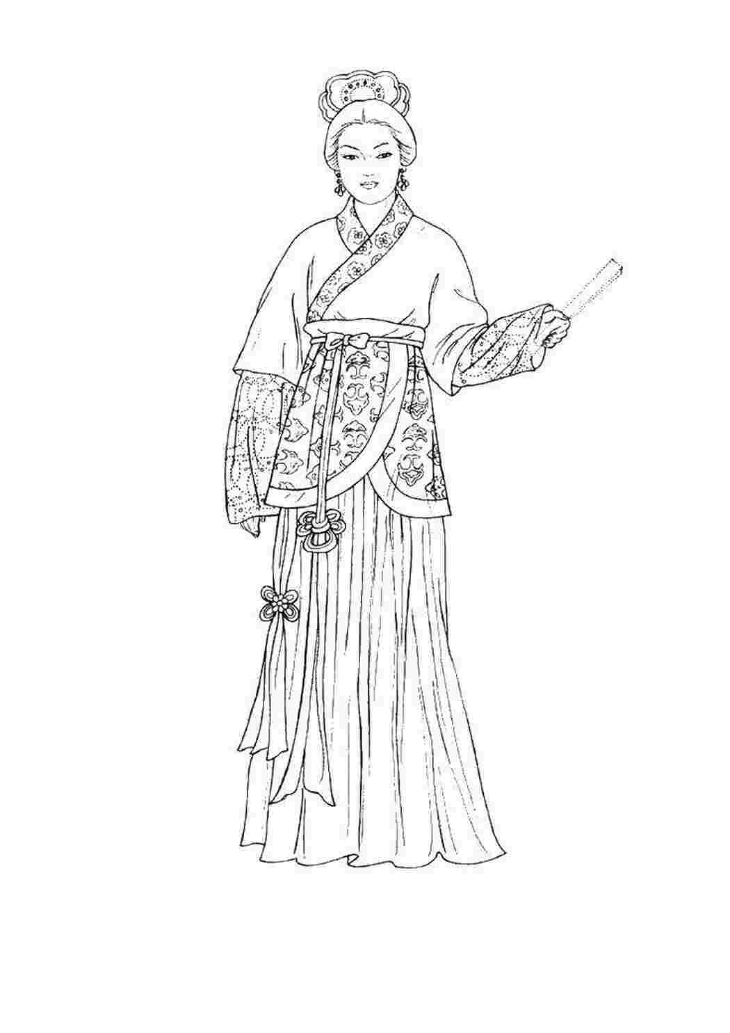 Раскраски Китайская девушка Одежда одежда, платье, китай