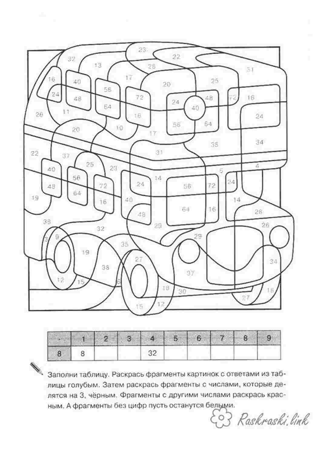 Раскраски Раскраска школьный автобус для дошкольников, подготовка к школе Раскраски Математические раскраски 1 класс 