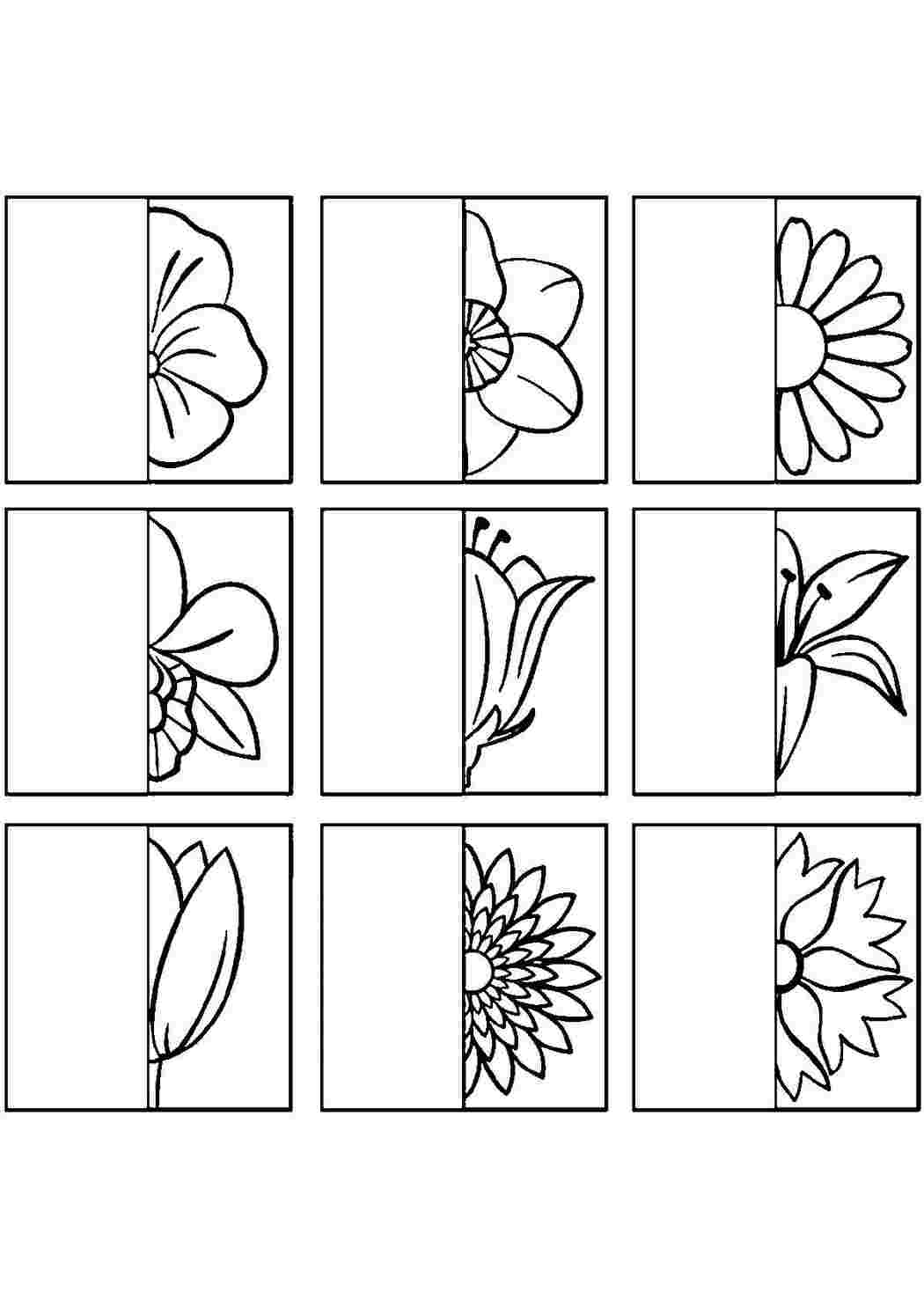 Раскраски образцу дорисуй цветы по образцу, дорисуй половинки  Раскраски скачать онлайн