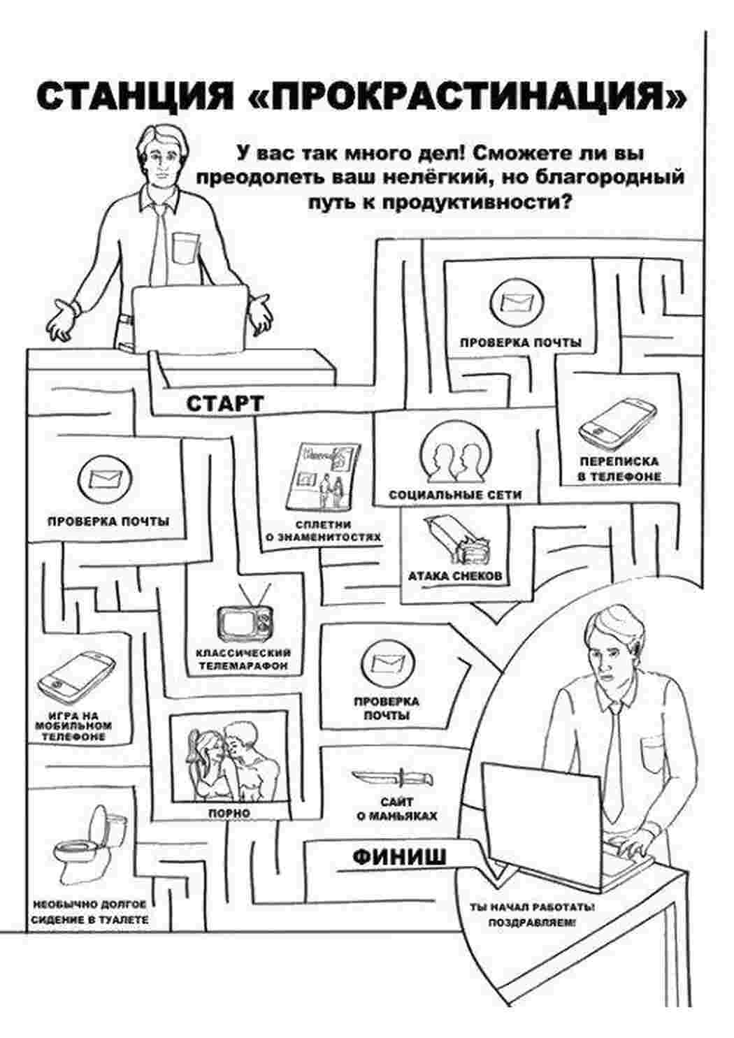 Раскраски Прокрастинация раскраски для взрослых Лабиринт, логика