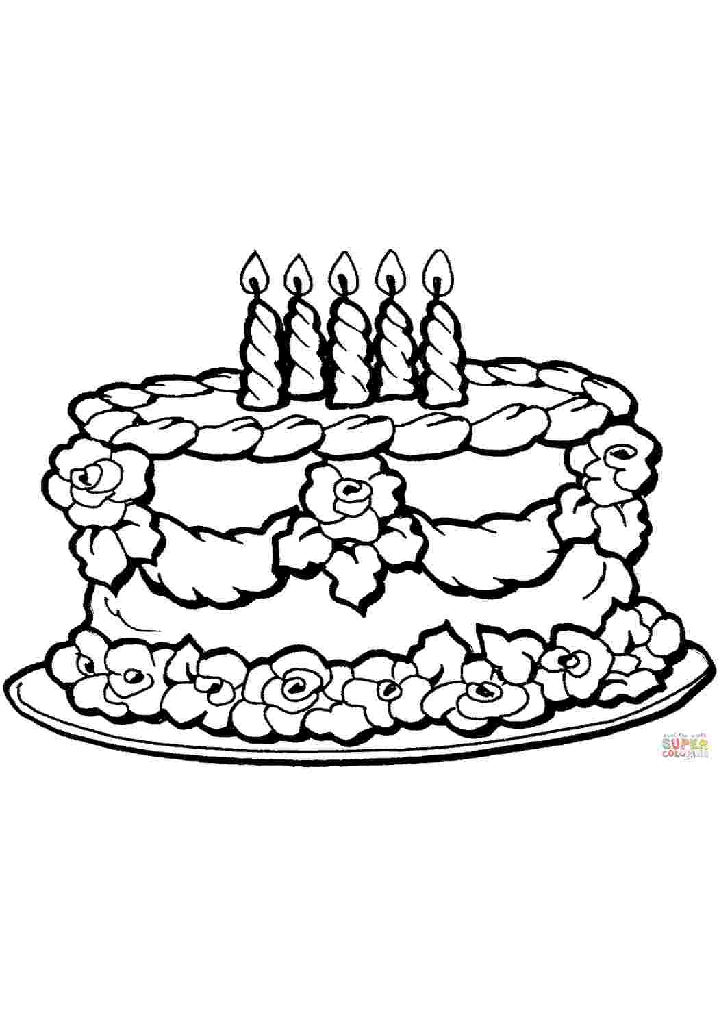 Раскраски Торт, праздник, день рождения, свечки, розочки из крема Раскраски Торты и пирожные  