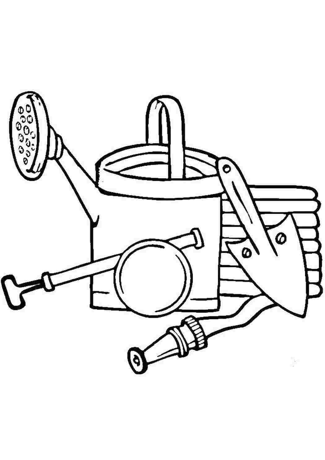 Раскраски Садовые инструменты инструменты Сад, инструменты, стройка