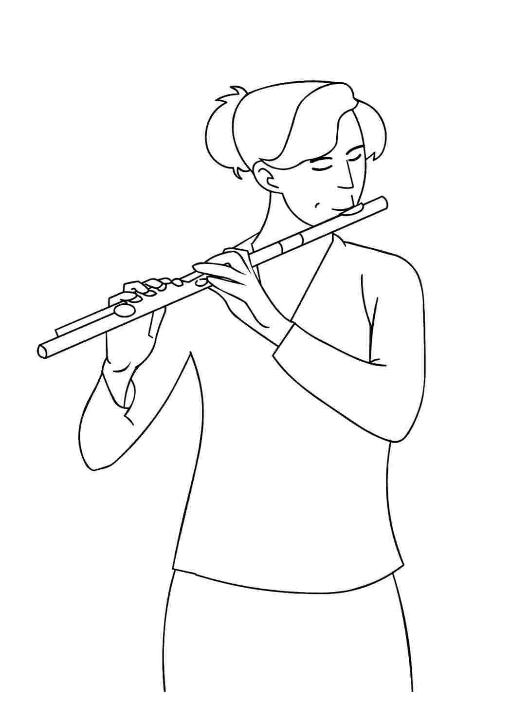 Раскраски Девушка играет на флейте Музыка Музыка, инструмент, музыкант, ноты