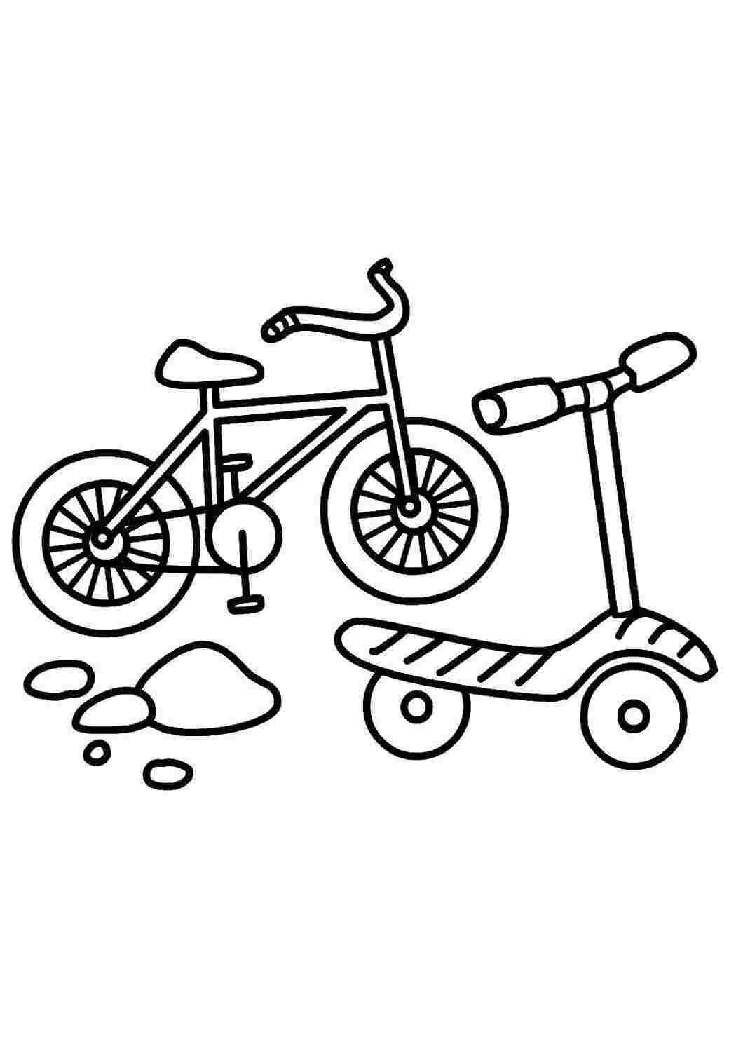 Раскраски Велосипед и самокат Раскраски для малышей Транспорт, велосипед, самокат