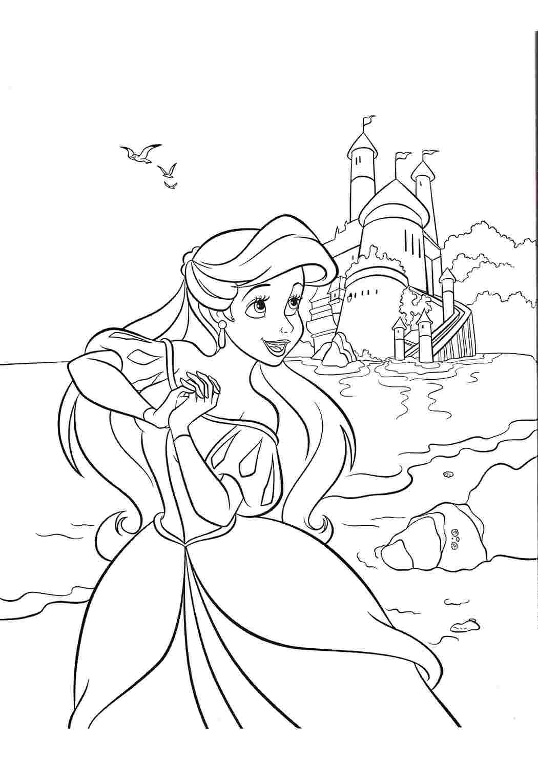 Раскраски Ариэль у моря Русалочка русалка, принцесса, Ариэль