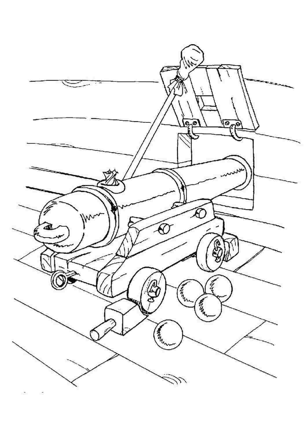 Раскраски Пушка на корабле Пираты Пират, корабль, пушка