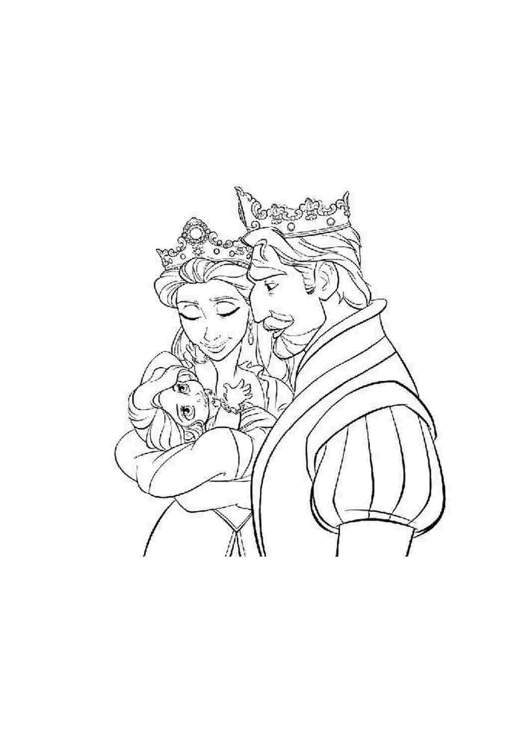 Раскраски Король и королева со своим ребенком Королева королева, король, принцесса, семья