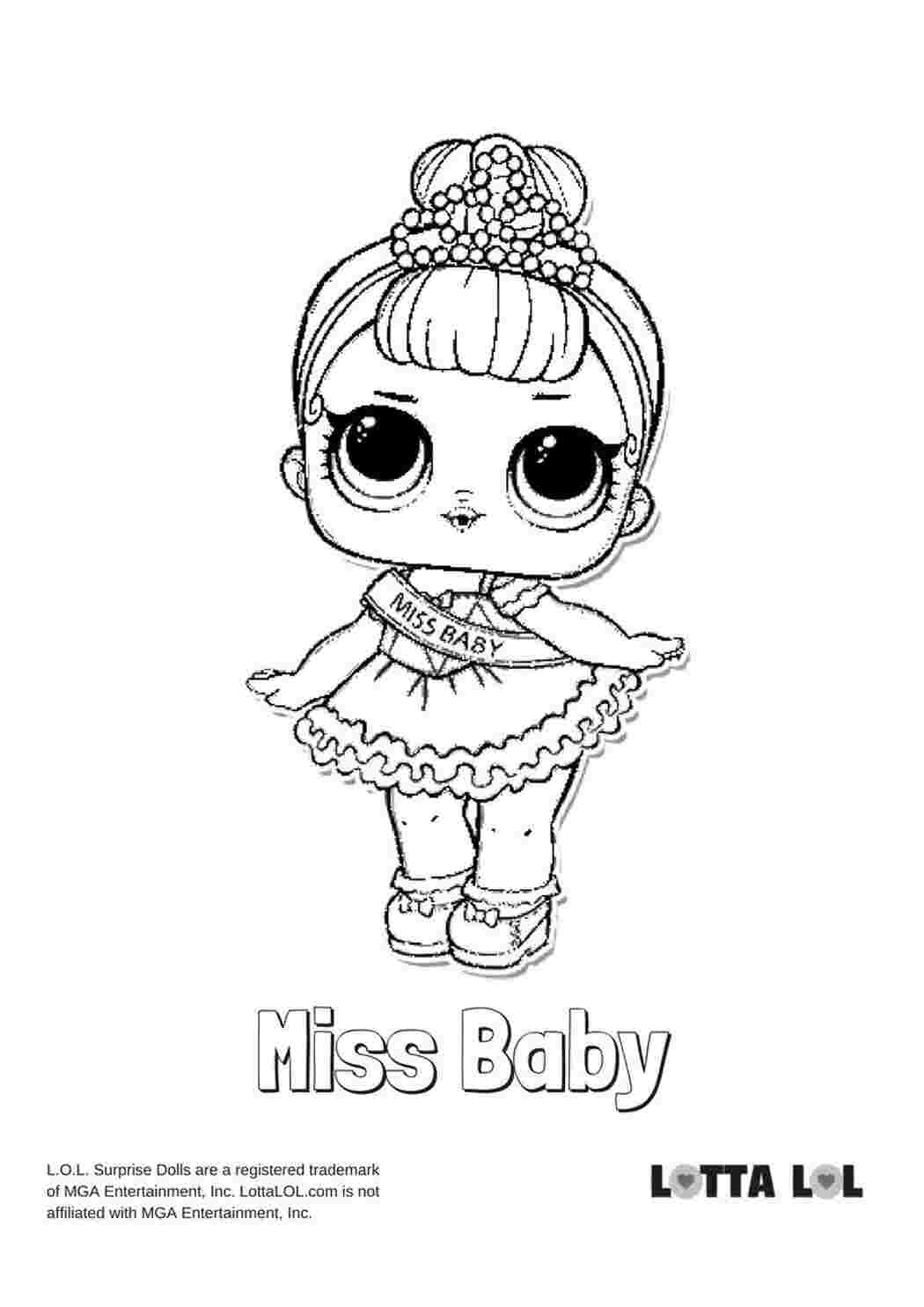 Раскраски Раскраска кукла лол Miss Baby, раскраса мисс бейби лол, раскраски куклы LOL. Раскраска Miss Baby, раскраска кукла лол сюрприз мисс бейби, раскраска лол мальчики, раскраска милая куколка, раскраска кукла в платье с ленточкой, кукла в платье с оборками