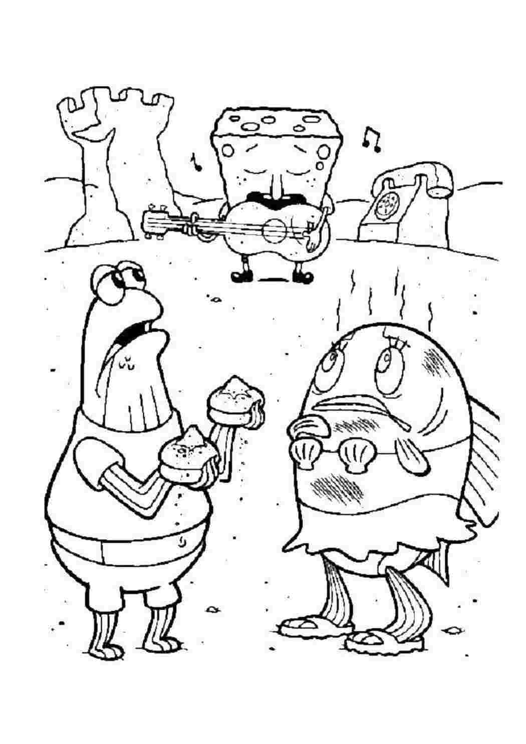Раскраски Спанч боб и рыбы Спанч Боб мультфильмы, Спанч боб, рыбы