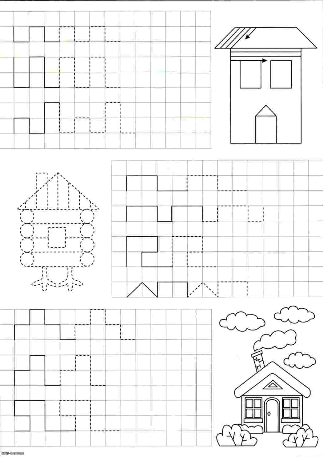 Раскраски Дом  Графический диктант рисуем по клеточкам