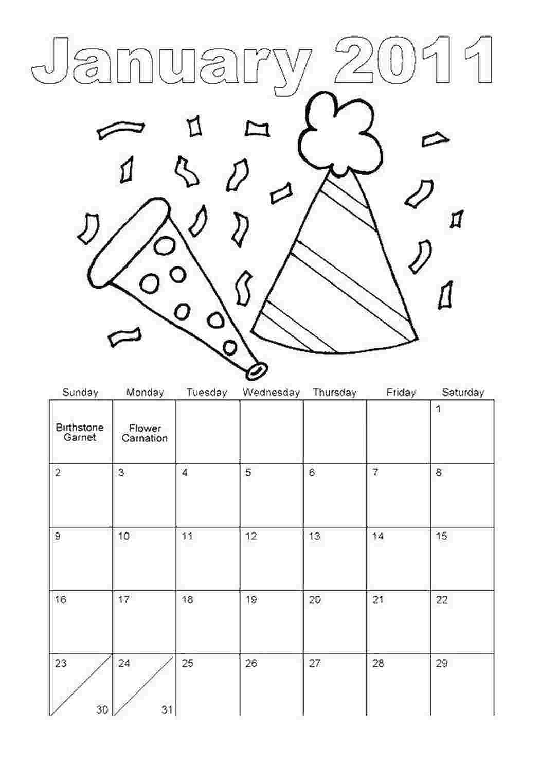Раскраски Январь 2011 Календарь Календарь