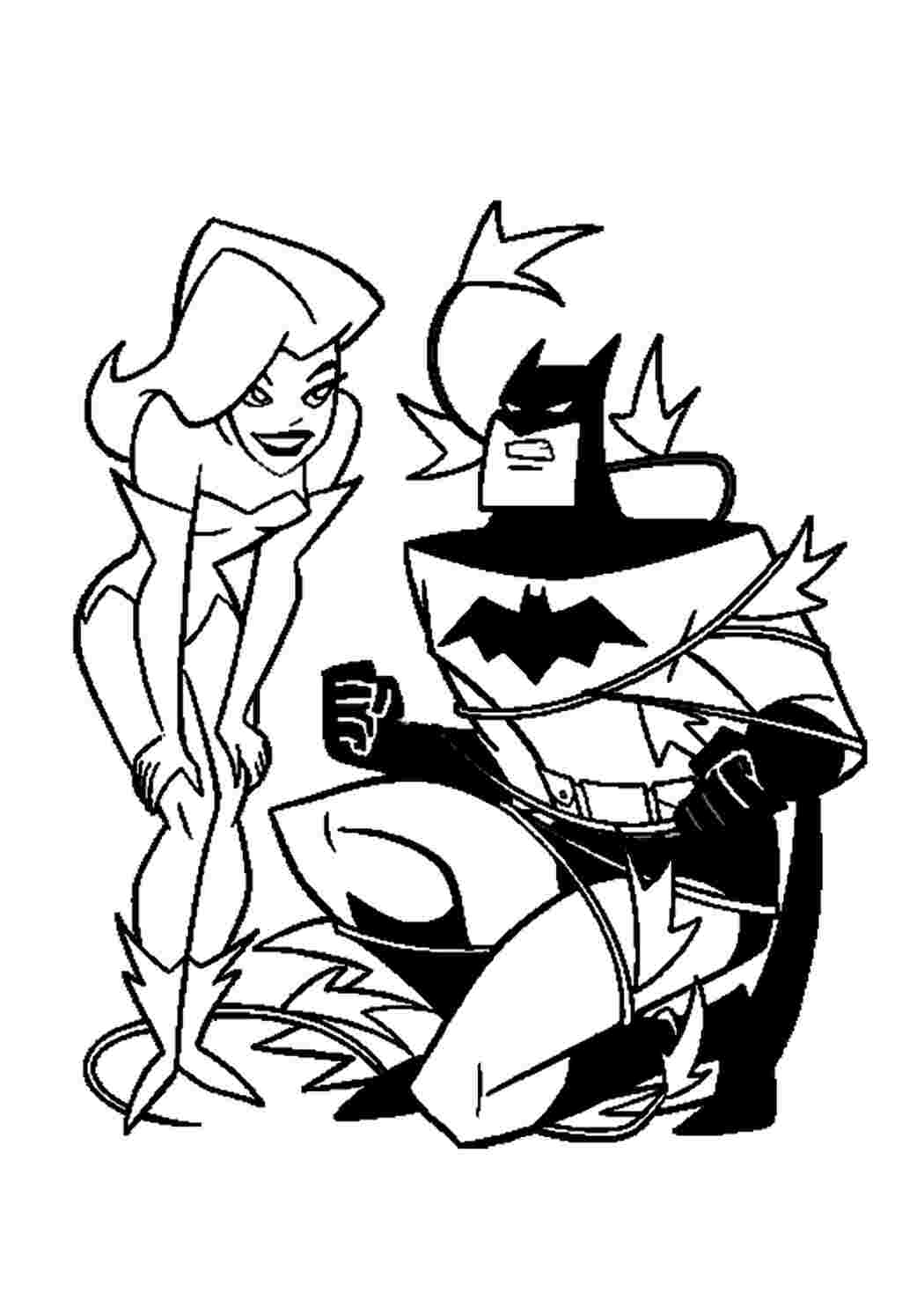 Ядовитый Плющ связала Бэтмена - раскраска Раскраски скачать и распечатать бесплатно.