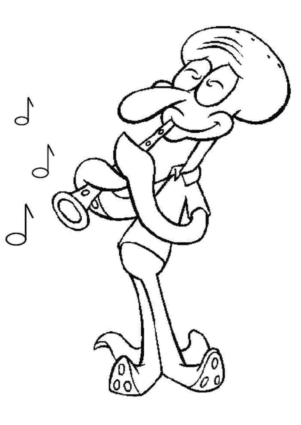 Раскраски Сквидвард играет на кларнете Спанч Боб Персонаж из мультфильма, Спанч Боб, Губка Боб, Сквидвард