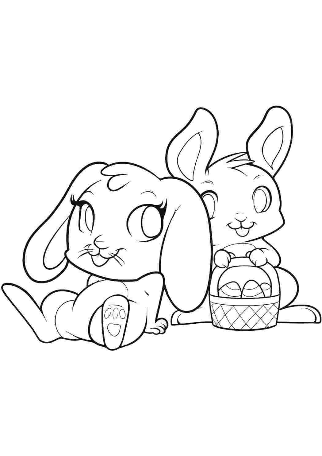 Раскраски Два веселых пасхальных зайца кролик заяц