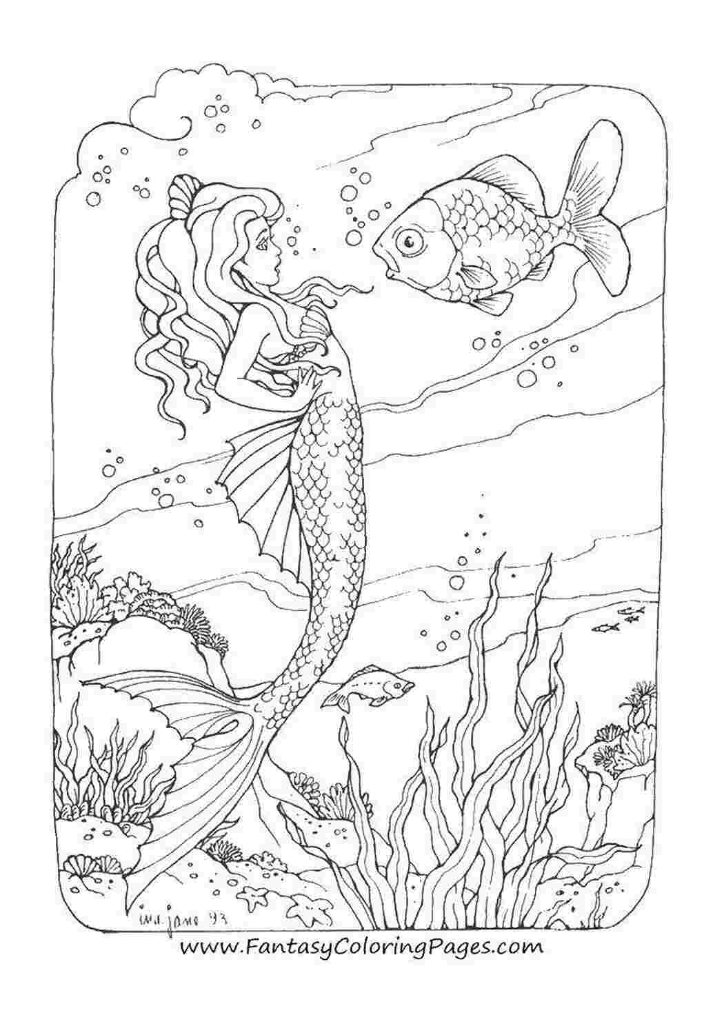 Раскраски Русалочка и рыбка Фэнтези фэнтези, русалка, девушка, рыбка