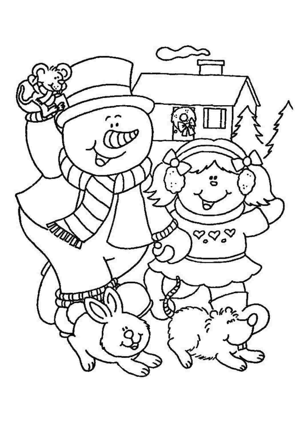 Раскраски Снеговик,девочка Раскраски для малышей снеговик, девочка, животные