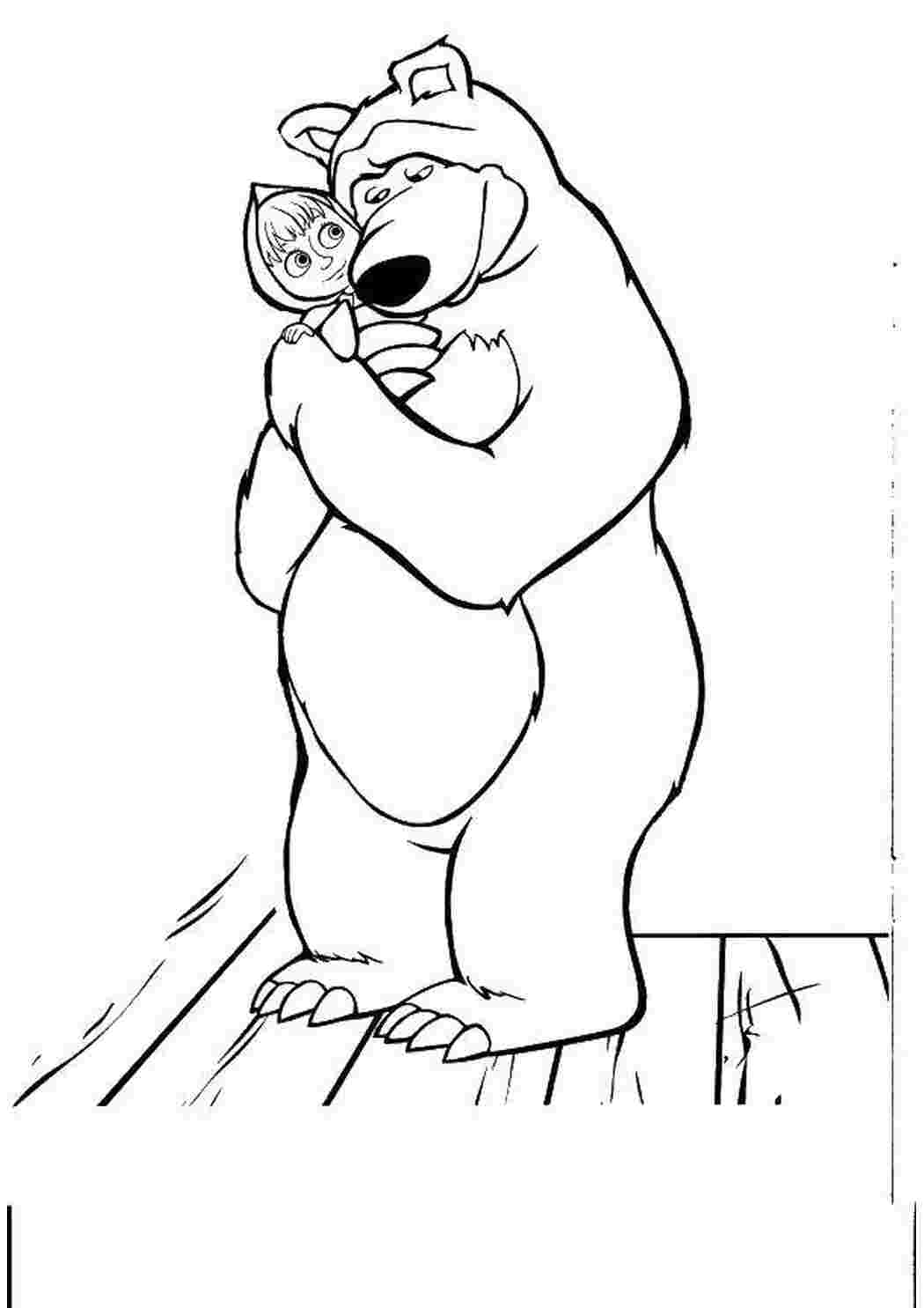Раскраски Миша обнимает машу мультики Маша, Медведь