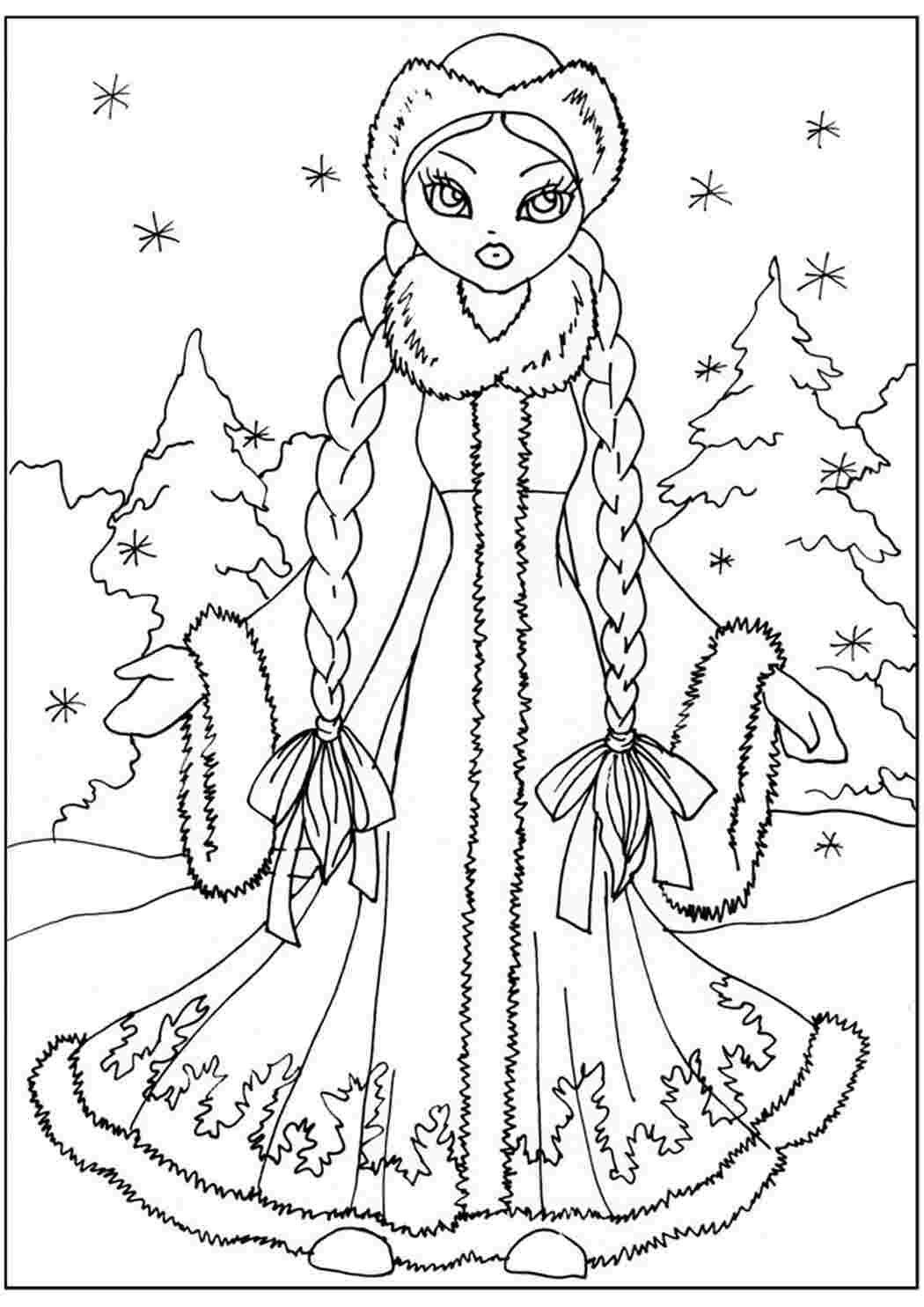 Зима, девочка ловит снежинки девочка Зимние раскраски для девочек
