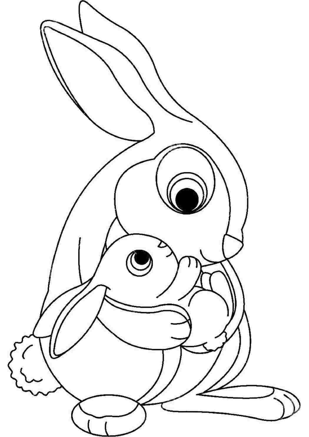 Раскраски Крольчиха обнимает крольчонка кролик кролик, заяц