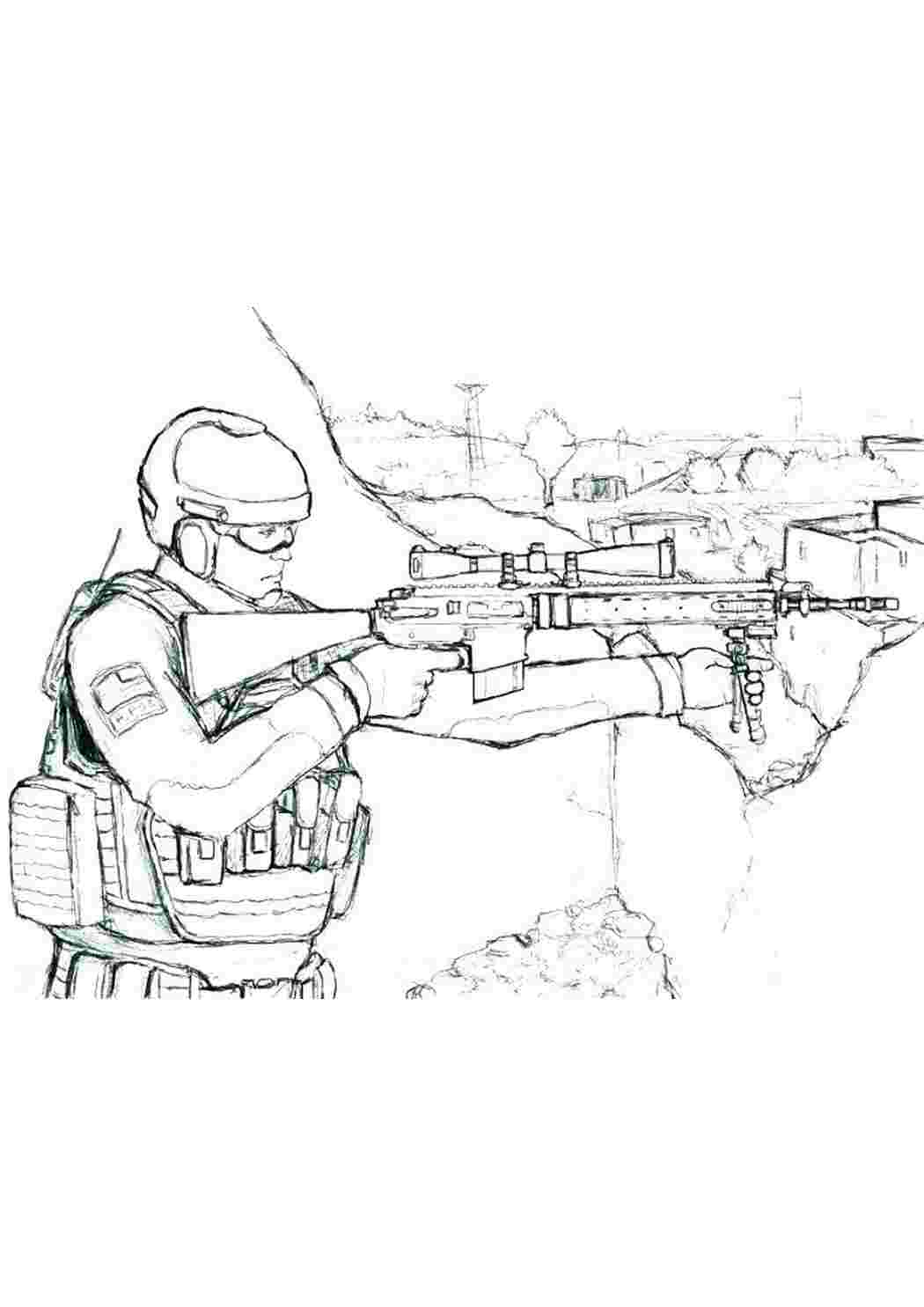 Раскраски Раскраски со снайперами военные со снайперскими винтовками с оптическим прицелом