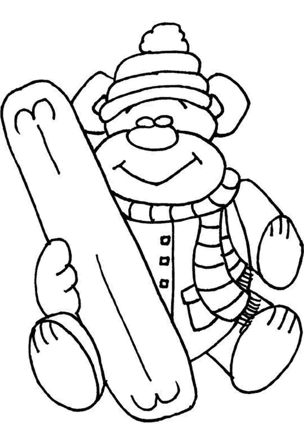 Раскраски картинки на рабочий стол онлайн Плюшевый мишка в шапочке со сноубордом Раскраски для мальчиков бесплатно