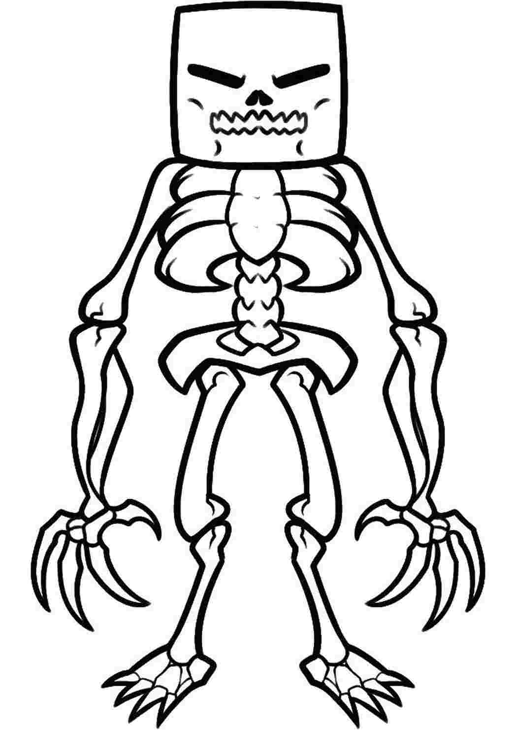 Скелет с квадратным черепом и длинными когтями Раскраски для мальчиков бесплатно