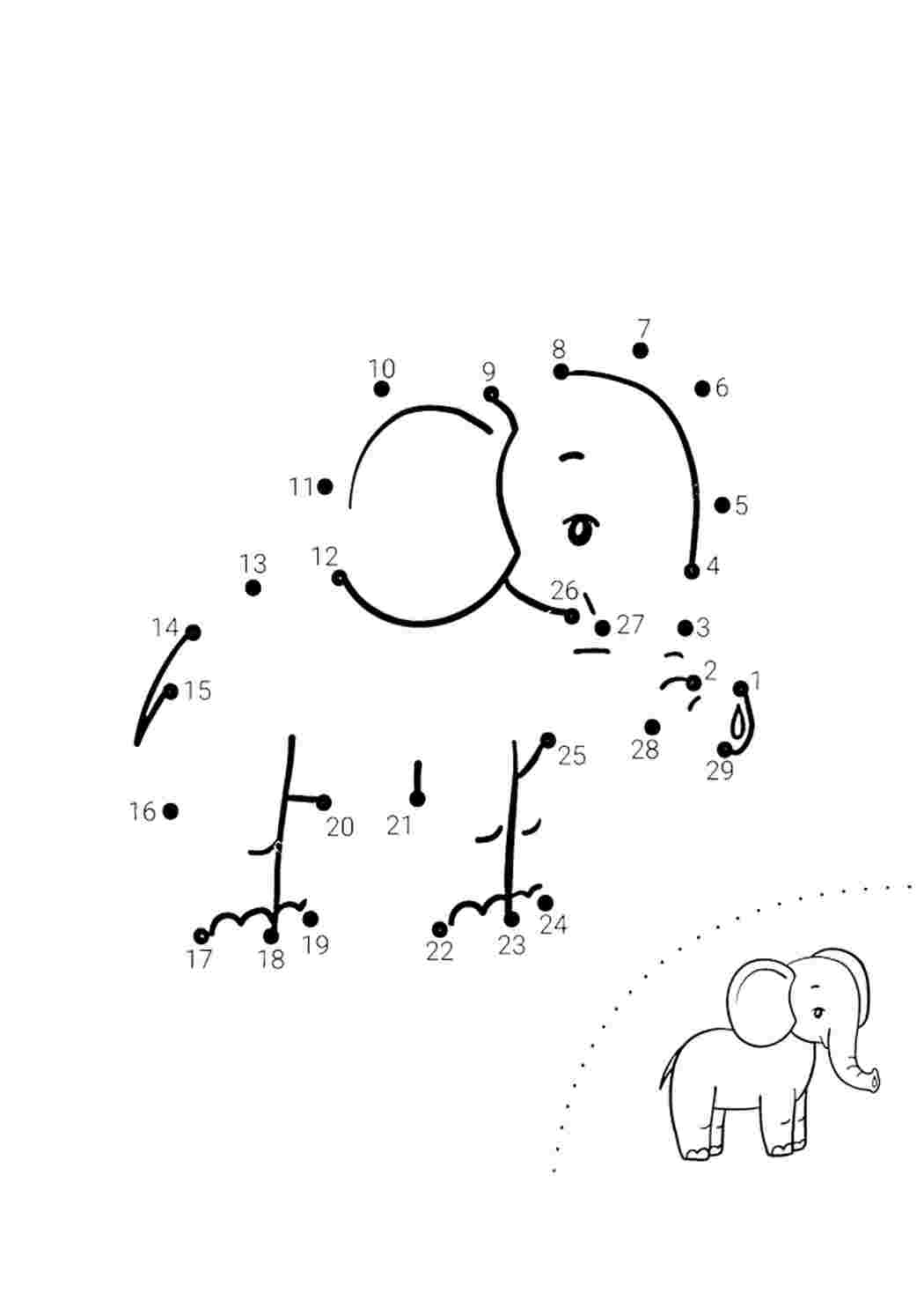 Соедините точки, чтобы получить слона, а затем разукрасьте его! Раскраски скачать и распечатать бесплатно.