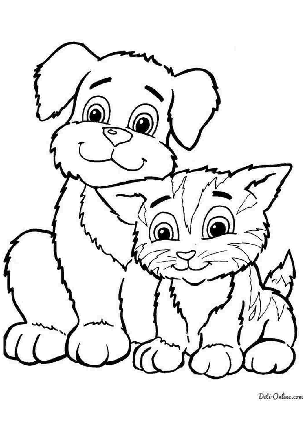 Раскраски Рисунок котенок и собака домашние животные кот, собака